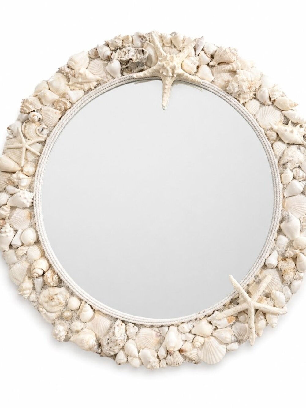 Handmade White Seashell Mirror — Coastal Boho Wall Decor